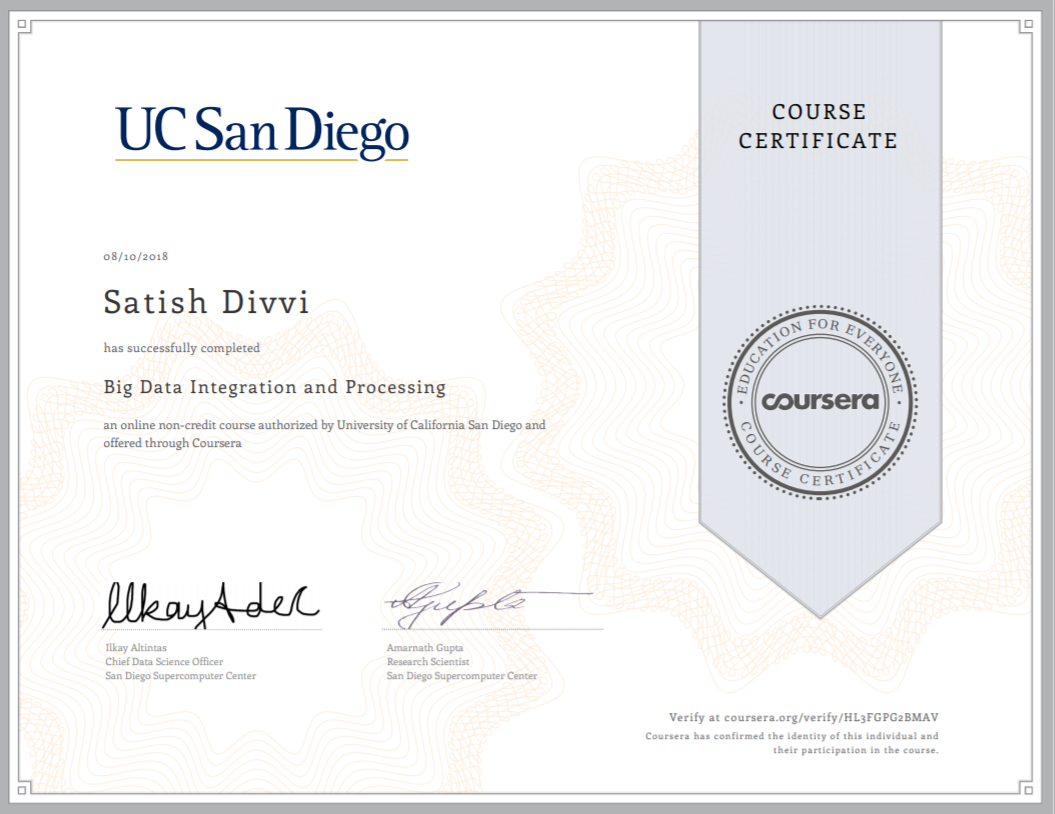 Big Data Integration and Processing Certificate